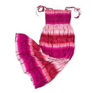 NWT - Francesca's Blue Rain Fuchsia Pink Tie-Dye Smock Maxi Dress